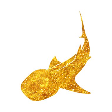 Altın folyo desenli el çizimi balina köpekbalığı çizimi.