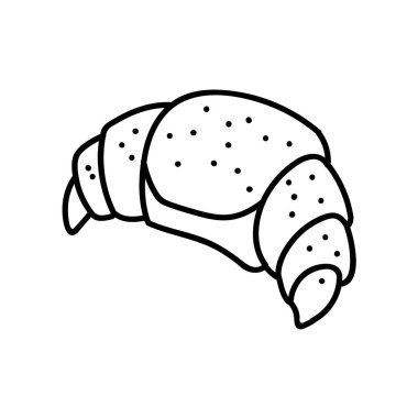 Kruvasan ekmek ikonu. El çizimi vektör çizimi. Düzenlenebilir satır vuruşu.