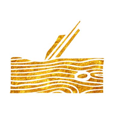 Altın folyo dokuma vektör illüstrasyonunda ahşap çalışma aracı