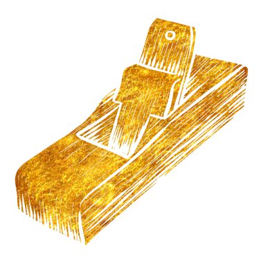 El çizimi ahşap uçak ikonu ahşap işleme aracı altın folyo doku çizimi illüstrasyonu