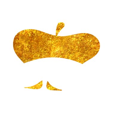 El çizimi ressam beresi ve bıyık simgesi altın folyo doku çizimi