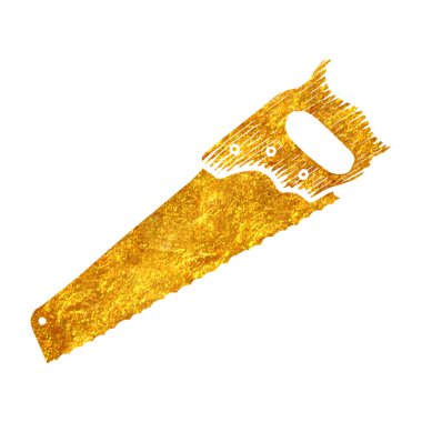 Elle çizilmiş el testeresi ahşap işçiliği aracı altın folyo doku çizimi illüstrasyonunda