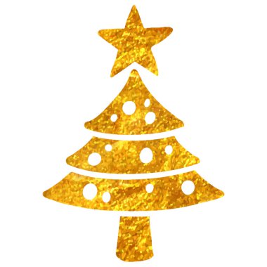 El çizimi Noel ağacı simgesi altın folyo doku çizimi