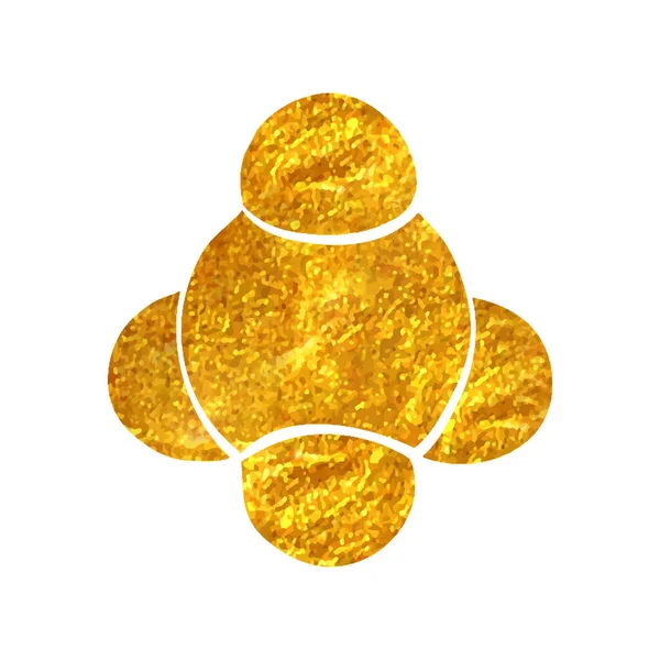 Hand Drawn Molecules Icon Gold Foil Texture Vector Illustration — Stock Vector