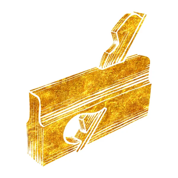 Hand Drawn Rabbet Plane Icon Woodworking Tool Gold Foil Texture — Stock Vector