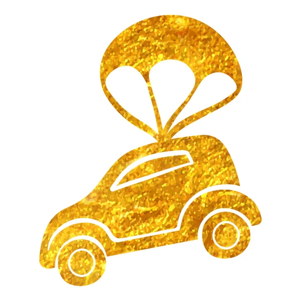 Ícone Paraquedas Carro Desenhado Mão Folha Ouro Ilustração Vetorial Textura — Vetor de Stock