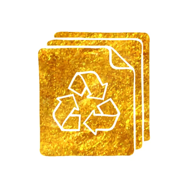 Hand Drawn Recycle Symbol Icon Gold Foil Texture Vector Illustration — Stock Vector