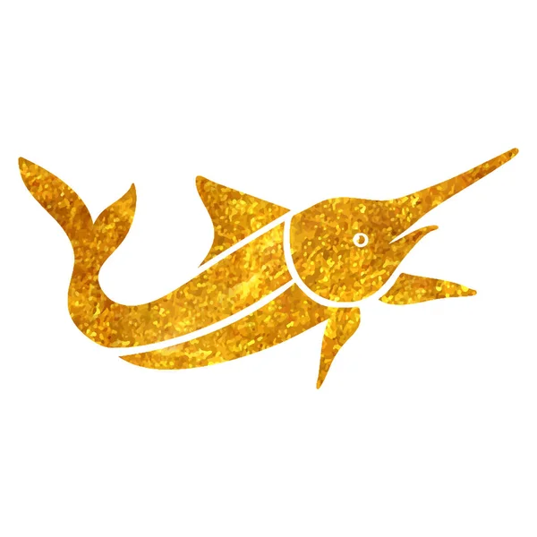 Ручной Рисунок Иконки Рыбы Текстуре Золотой Фольги — стоковый вектор