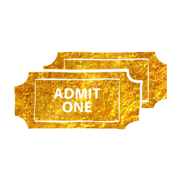 Handgezeichnetes Ticket Symbol Goldfolie Textur Vektor Illustration — Stockvektor