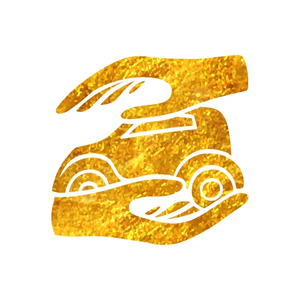 Handgezeichnete Hand Hält Auto Ikone Goldfolie Textur Vektor Illustration — Stockvektor