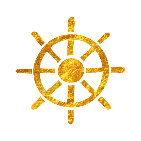 金箔纹理矢量图上手工绘制的船舶方向盘图标 — 图库矢量图片