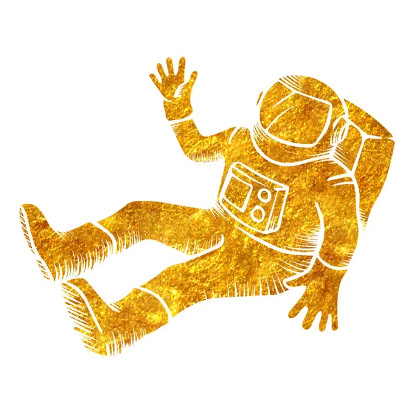 Hand Drawn Astronaut Sketch Gold Foil Texture Vector Illustration — Stock Vector
