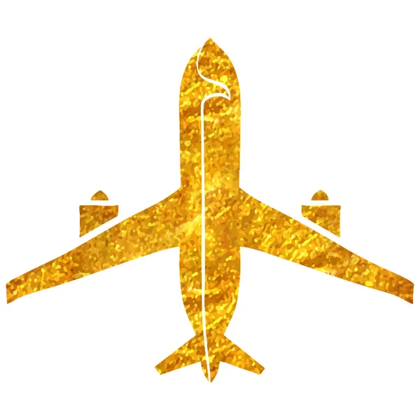 Hand Drawn Airplane Icon Gold Foil Texture Vector Illustration — Stock Vector