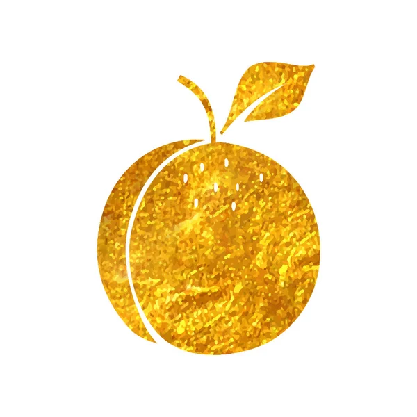 Hand Drawn Peach Icon Gold Foil Texture Vector Illustration — Stock Vector