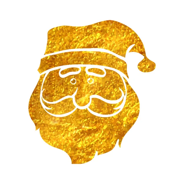 Icono Cabeza Santa Claus Dibujado Mano Lámina Oro Textura Vector — Vector de stock
