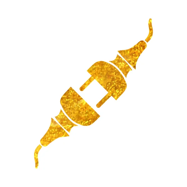 Handgezeichnetes Elektrostecker Symbol Goldfolie Textur Vektor Illustration — Stockvektor