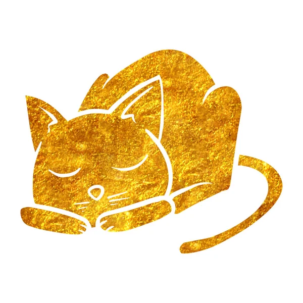 Hand Drawn Gold Foil Texture Sleeping Cat Vector Illustration — Stock Vector