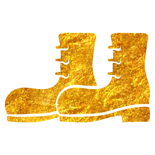 Hand Drawn Boot Icon Gold Foil Texture Vector Illustration — Stock Vector