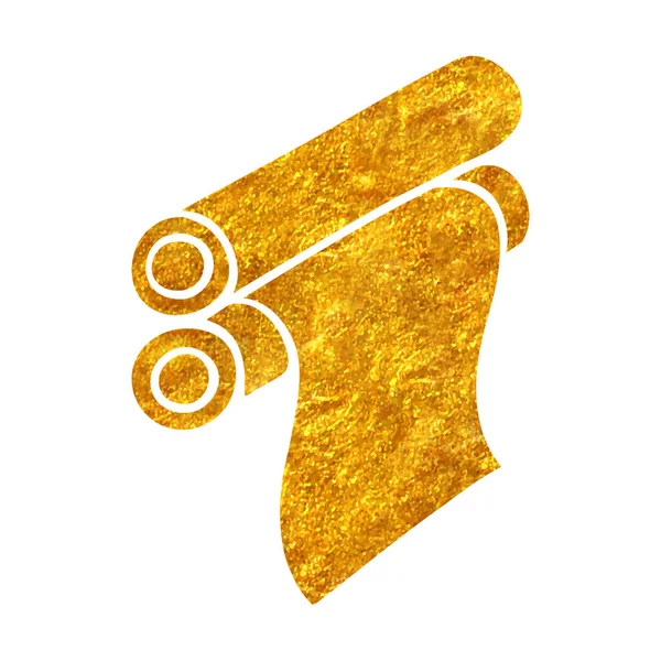 Hand Drawn Printing Roller Icon Doodle Sketch Gold Foil Texture — Stock Vector