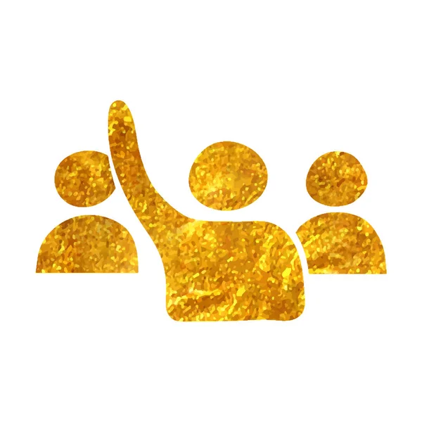 Hand Drawn People Raise Hand Icon Gold Foil Texture Vector — Stock Vector
