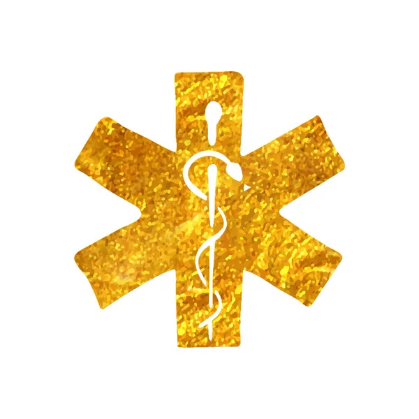 Ícone Símbolo Médico Desenhado Mão Ilustração Vetor Textura Folha Dourada —  Vetores de Stock