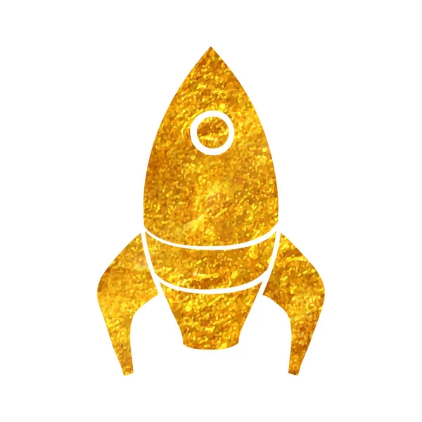 Handgezeichnetes Raketensymbol Goldfolie Textur Vektor Illustration — Stockvektor