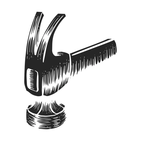 Handgezeichnete Kralle Hammer Symbol Holzbearbeitung Werkzeug Vektor Illustration — Stockvektor