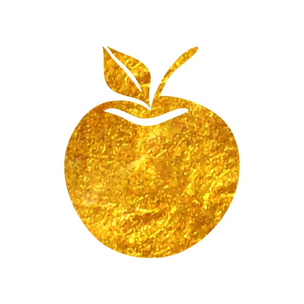 Hand Drawn Apple Icon Gold Foil Texture Vector Illustration — Stock Vector
