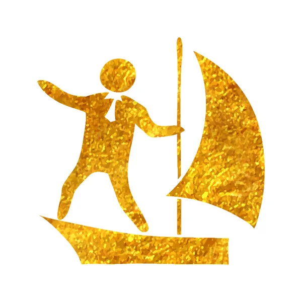 Χειροποίητο Εικονίδιο Ιστιοπλοΐας Businessman Χρυσό Φύλλο Υφής Διανυσματική Απεικόνιση — Διανυσματικό Αρχείο