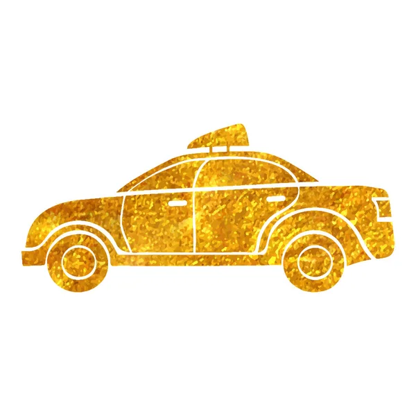 Ícone Carro Segurança Desenhado Mão Ilustração Vetor Textura Folha Dourada — Vetor de Stock