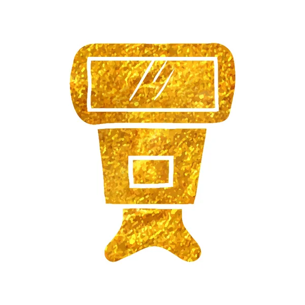Kézzel Rajzolt Kamera Flash Ikon Arany Fólia Textúra Vektor Illusztráció — Stock Vector