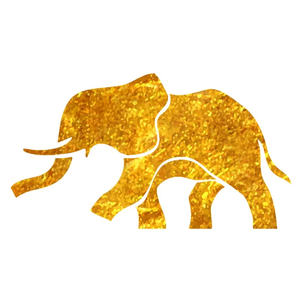 Ręcznie Rysowane Elephant Ikona Złotej Folii Tekstury Wektor Ilustracji — Wektor stockowy
