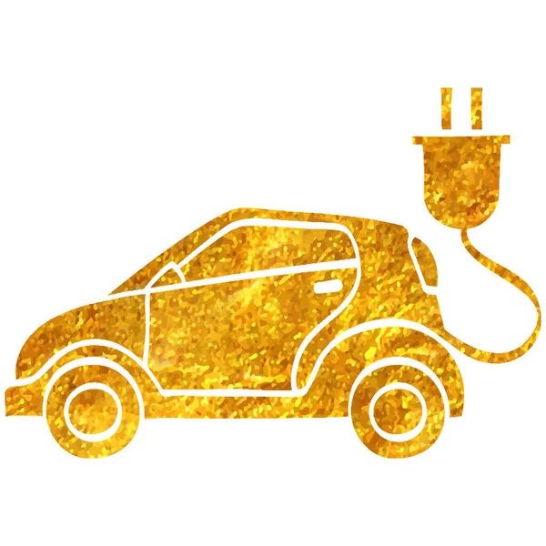 Hand Drawn Electric Car Icon Gold Foil Texture Vector Illustration — Stock Vector