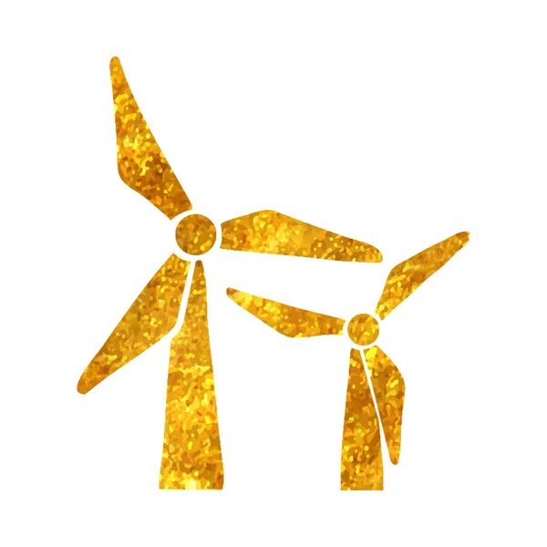 金箔纹理矢量图上手工绘制的风力涡轮机图标 — 图库矢量图片