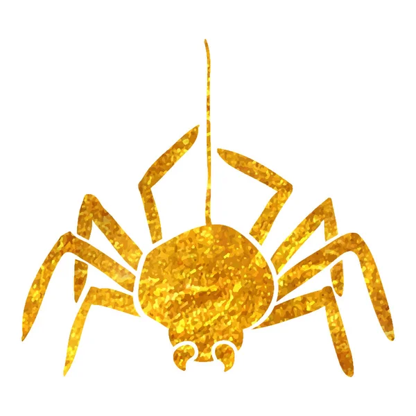 Handritad Spider Ikon Guld Folie Konsistens Vektor Illustration — Stock vektor