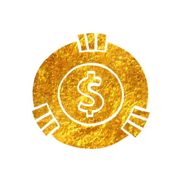 Icono Moneda Juego Dibujado Mano Lámina Oro Textura Vector Ilustración — Vector de stock