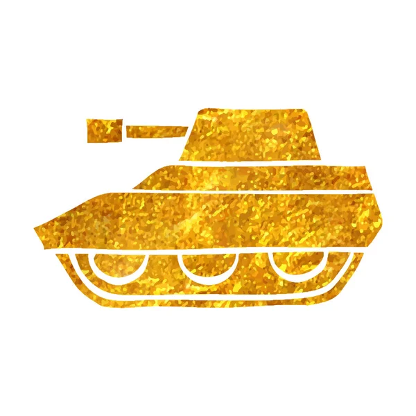 Ícone Tanque Desenhado Mão Ilustração Vetorial Textura Folha Ouro — Vetor de Stock