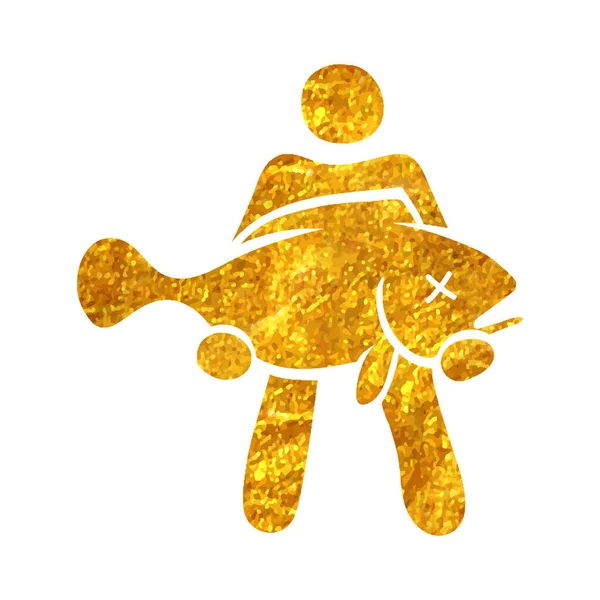 Handgezeichneter Mann Mit Fisch Symbol Goldfolie Textur Vektor Illustration — Stockvektor
