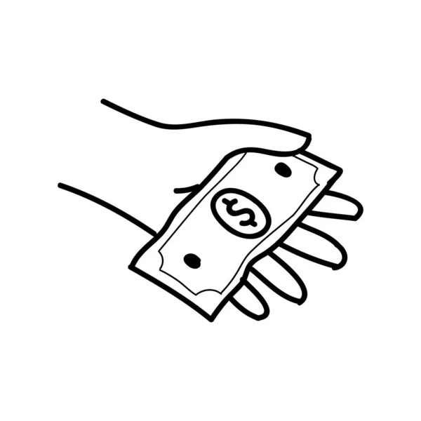 Значок Деньгами Руке Ручной Рисунок Вектора Редактируемая Линия — стоковый вектор