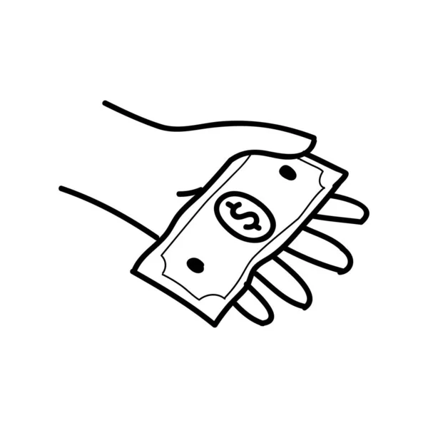 Mano Sosteniendo Icono Dinero Ilustración Vectorial Dibujada Mano Carrera Línea — Vector de stock