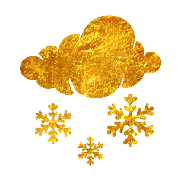 Icono Niebla Nublado Tiempo Dibujado Mano Lámina Oro Textura Vector — Vector de stock