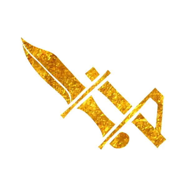 Hand Drawn Bayonet Knife Icon Gold Foil Texture Vector Illustration — Stock Vector