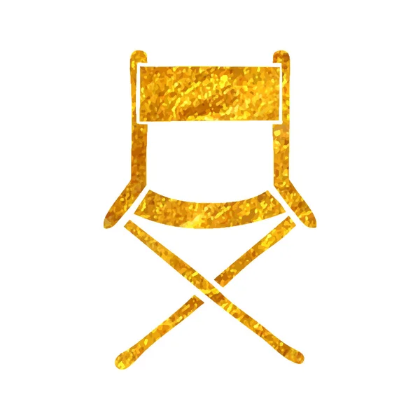 Hand Drawn Movie Director Chair Icon Gold Foil Texture Vector — Stock Vector