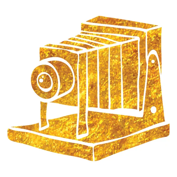 Hand Drawn Large Format Camera Icon Gold Foil Texture Vector — Stock Vector