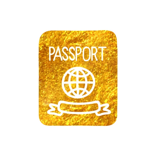 Ícone Passaporte Desenhado Mão Folha Ouro Textura Ilustração Vetorial — Vetor de Stock