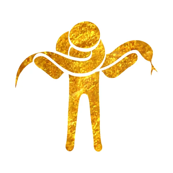 Рука Намальована Людина Тримає Значок Змії Текстурі Золотої Фольги Векторні — стоковий вектор