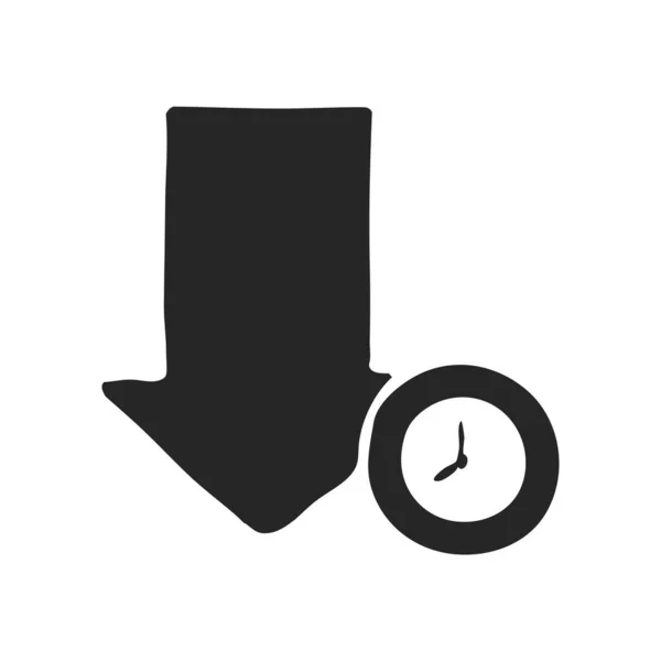 Flecha Descarga Dibujada Mano Con Ilustración Del Vector Del Reloj — Vector de stock