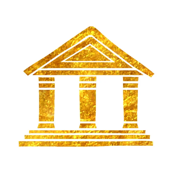 手描きの銀行の建物のアイコン金箔テクスチャベクトルイラスト — ストックベクタ