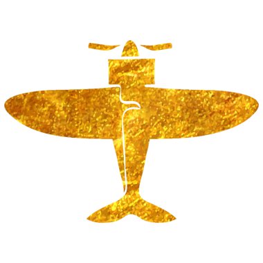 El çizimi Vintage Airplane simgesi altın folyo doku çizimi