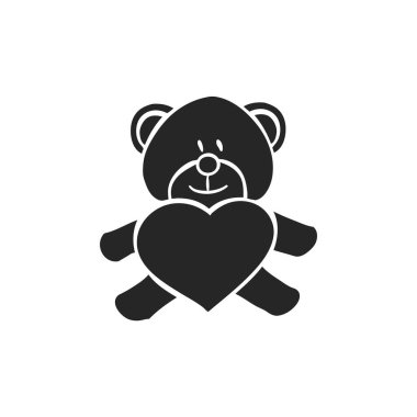 Elle çizilmiş Teddy, elinde kalp şekli vektör çizimi